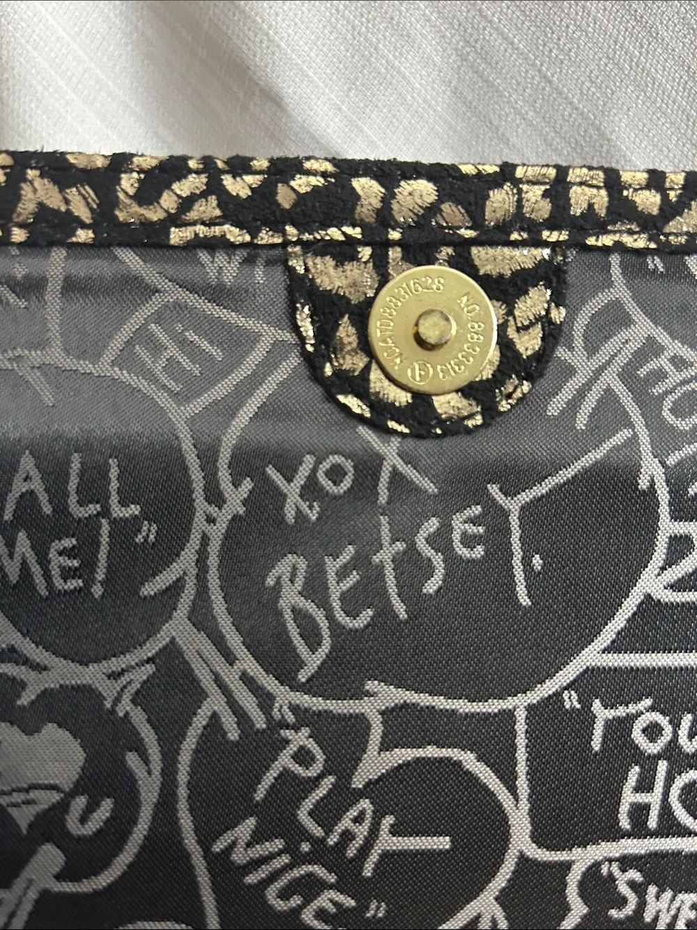 Betsey Johnson Gold on Black Velvet Leopard Print Chain Clutch with Stud Strap
